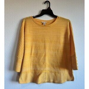 Westbound Woman's Yellow Striped Pullover Sweater Button Accent 3/4 Sleeve XL